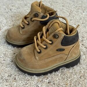Lugz Toddler Boots Tan Brown Lace Up Round‎ Toe Padded Collar Walking Shoes